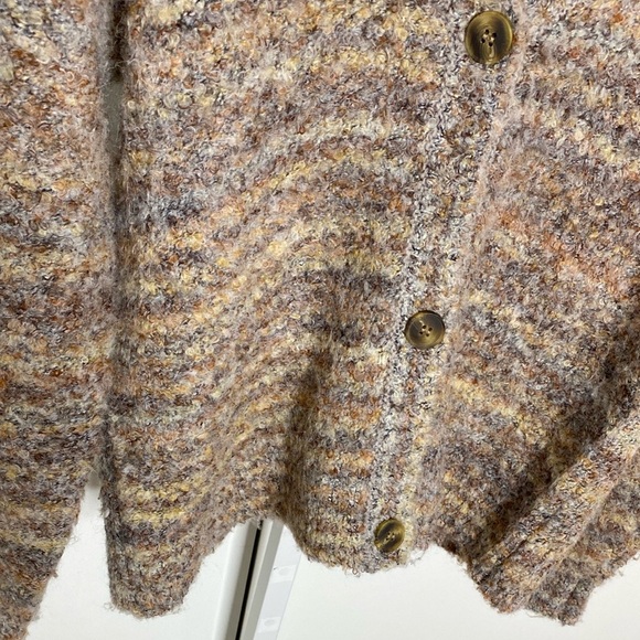 Cynthia Rowley | Tan/Neutral Stripe Cozy Girl Nubby Button-Down Cardigan Sz Med - Picture 6 of 11